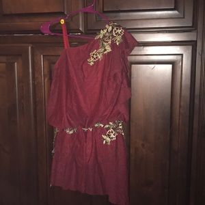 Dance costume, burgundy, leotard under